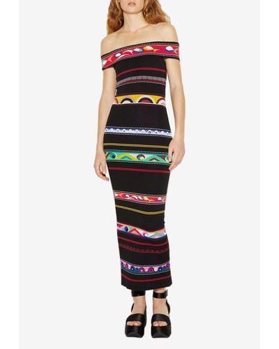 Emilio Pucci Jacquard Stripe Off-Shoulder Maxi Dress - Multicolor