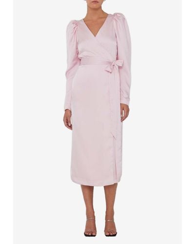 ROTATE BIRGER CHRISTENSEN Satin Midi Wrap Dress - Pink