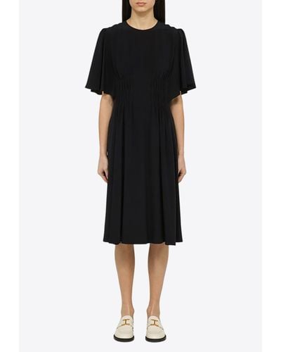 Chloé Flared Silk Midi Dress - Black