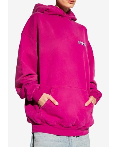 Balenciaga Logo Embroidered Oversized Hoodie - Pink