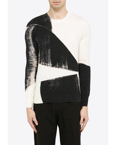 Alexander McQueen Brushstroke Print Long-Sleeved T-Shirt - Grey