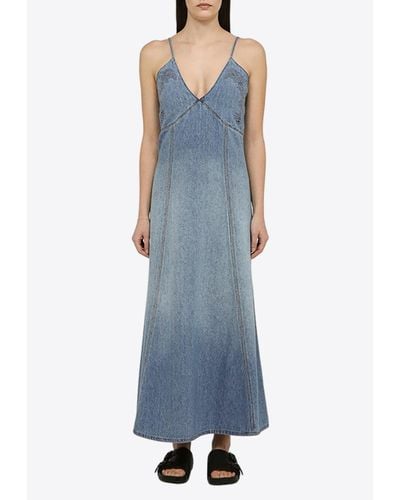 Chloé V-Neck Denim Maxi Dress - Blue