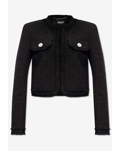 Versace Sequin-Embellished Tweed Jacket - Black