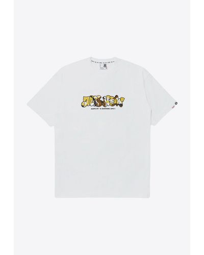 Aape Moonface Graphic Printed Crew Neck T-Shirt - White