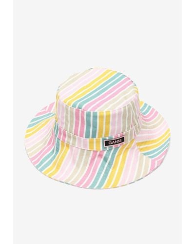 Ganni Striped Bucket Hat - White