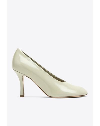 Burberry 85 Classic Patent Leather Pumps - White