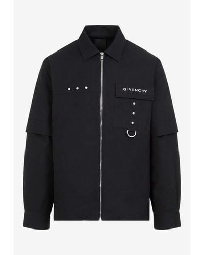 Givenchy Logo Zip-Up Overshirt - Black