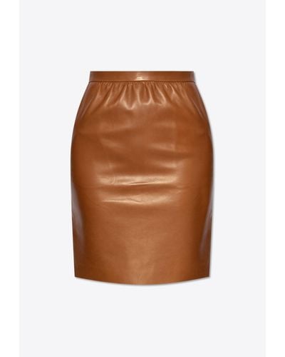 Saint Laurent Mini Leather Pencil Skirt - Brown