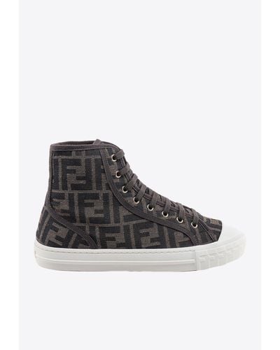 Fendi Domino Ff Jacquard High-Top Sneakers - Black