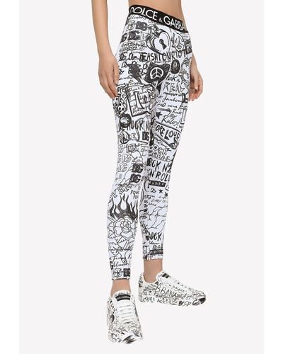 Dolce & Gabbana Graffiti Logo Print Leggings - White