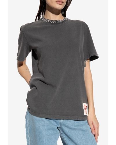 Golden Goose Basic T-Shirt With Crystal Embellishments - Gray