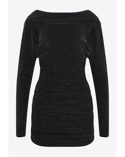 Saint Laurent Shimmer Long-Sleeved Mini Dress - Black