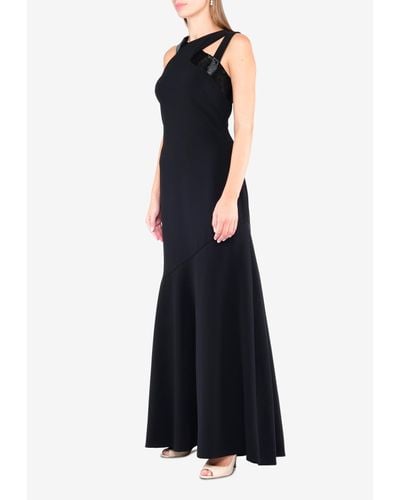 THEIA Beaded Mermaid-cut Gown With Crisscross Neck - Black