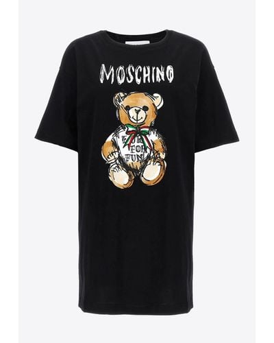 Moschino Teddy Bear Logo Print T-Shirt Dress - Black