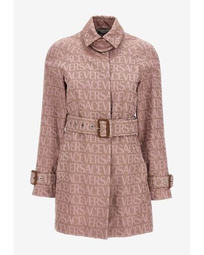 Versace All-Over Logo Jacquard Trench Coat - Pink