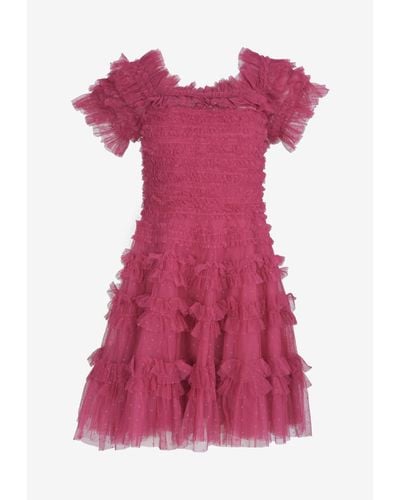 Needle & Thread Ruffle Off-Shoulder Mini Dress - Pink