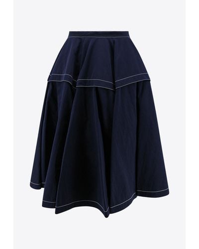 Bottega Veneta Contrasting Stitching Flared Skirt - Blue