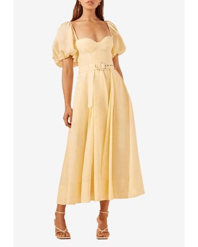 Shona Joy Limon Puff Sleeve Midi Dress - Yellow