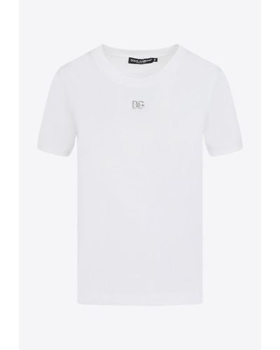 Dolce & Gabbana Crystal Logo Crewneck T-Shirt - White