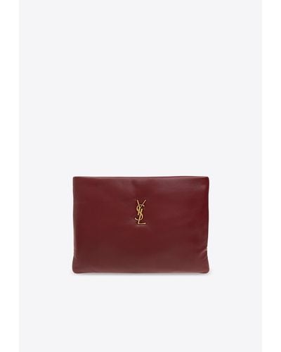 Saint Laurent Large Calypso Leather Pouch Bag - Red