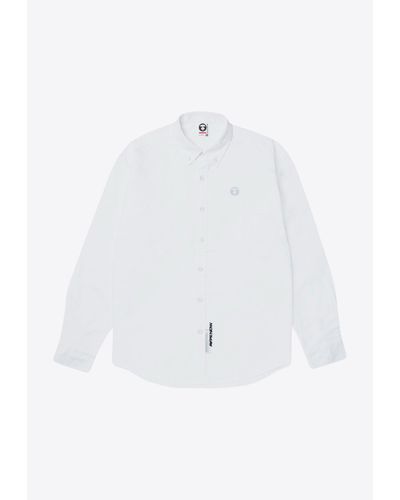 Aape Moonface Logo Patched Button-Down Shirt - White