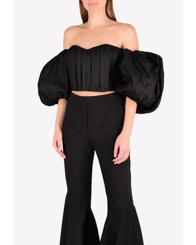 Ellery Lady Chatterly Off Shoulder Silk Top With Balloon Sleeves - Black