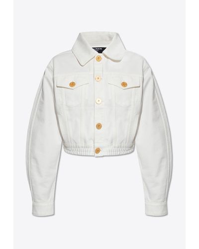Balmain Classic Cropped Denim Jacket - White
