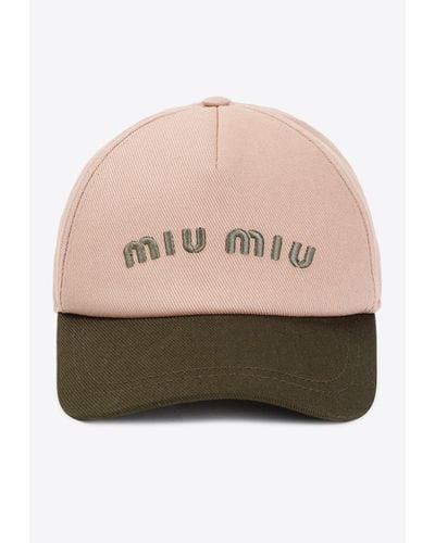 Miu Miu Logo Embroidered Baseball Cap - Natural