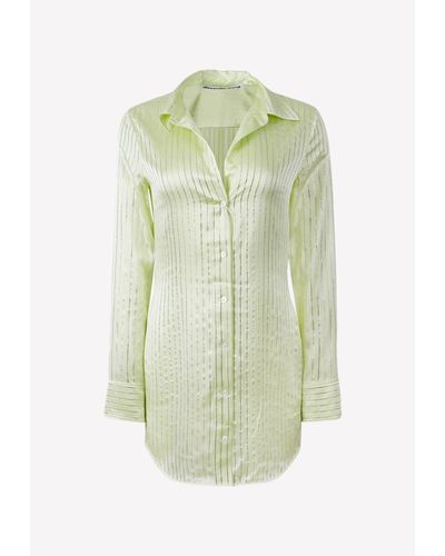 Alexander Wang Long-sleeved Mini Shirt Dress With Crystal Hotfix - Green