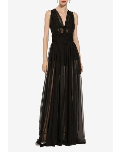 Dolce & Gabbana V-Neck Sleeveless Maxi Dress - Black