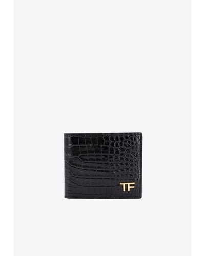 Tom Ford Croc-Embossed Leather Bi-Fold Wallet - White