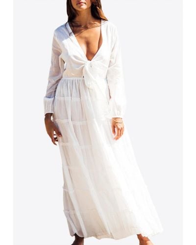 Les Canebiers Lily Summer Dress With Tie Detail - White