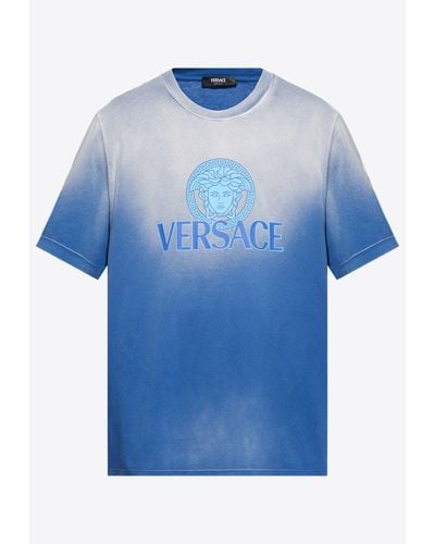 Versace Bleached Medusa Crewneck T-Shirt - Blue