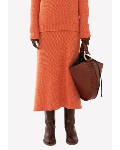 Chloé Knitted Cashmere Flared Maxi Skirt - Orange