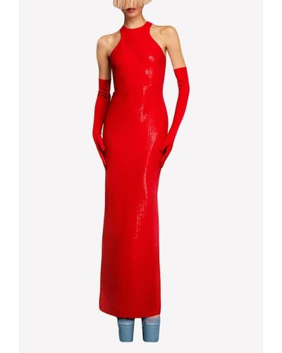 Solace London Winona Halterneck Sequined Gown - Red