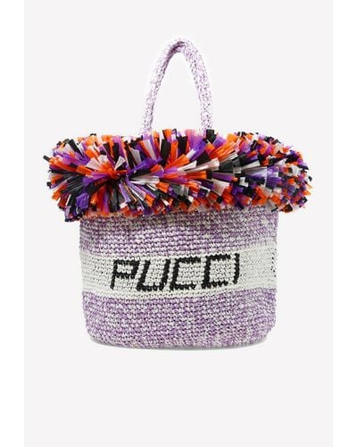 Emilio Pucci Large Fringe-Trimmed Logo Tote Bag - Pink