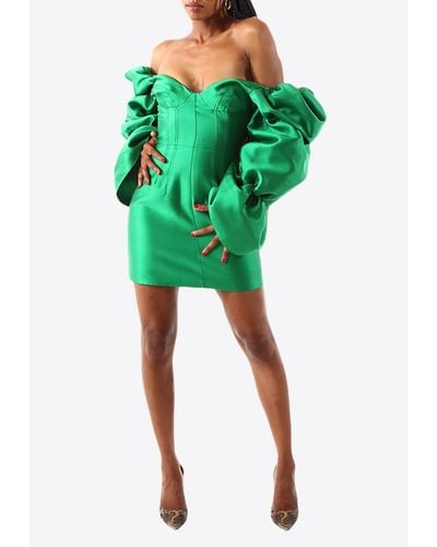 Khirzad Femme Solaro Off-Shoulder Mini Dress - Green