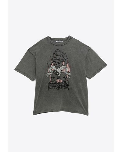 Acne Studios Skull Print Washed-Effect T-Shirt - Grey