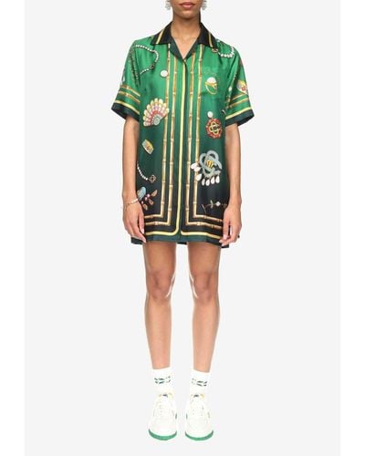 Casablancabrand La Boite A Bijoux Mini Shirt Dress - Green