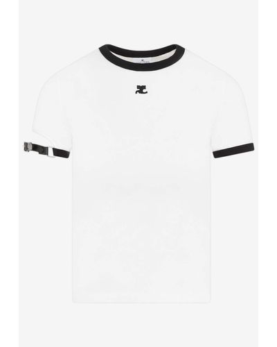 Courreges Buckled-Sleeved Short-Sleeved T-Shirt - White