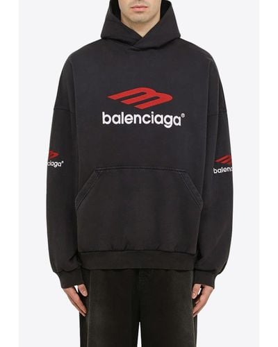 Balenciaga Icon 3B Sports Hooded Sweatshirt - Black