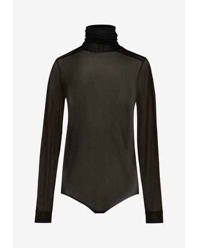 Maison Margiela Long-Sleeved Sheer Turtleneck Bodysuit - Black