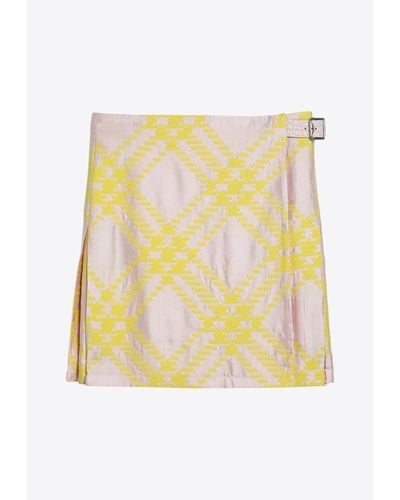Burberry Checked Pleated Wrap Skirt - Yellow