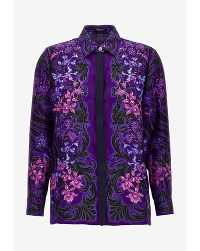 Versace Floral Print Silk Shirt - Purple