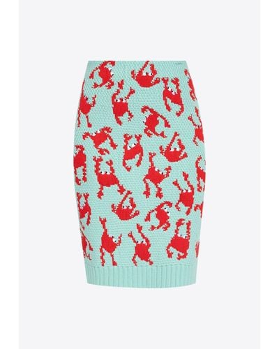 Bottega Veneta Crab Pattern Wool Knee-Length Skirt - Red