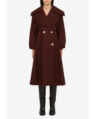 Patou Double-Breasted Wool Coat - Red