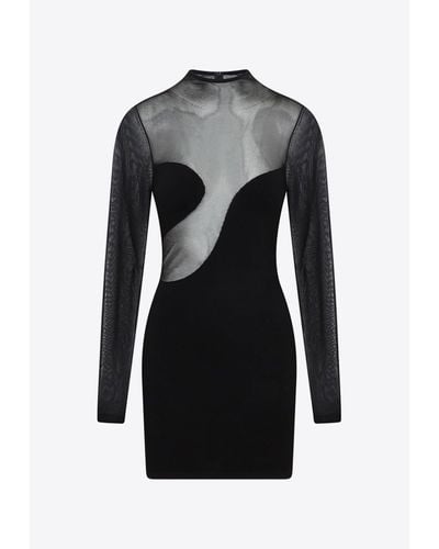 Nensi Dojaka Semi-Sheer Mini Dress With Asymmetric Bra Line - Black
