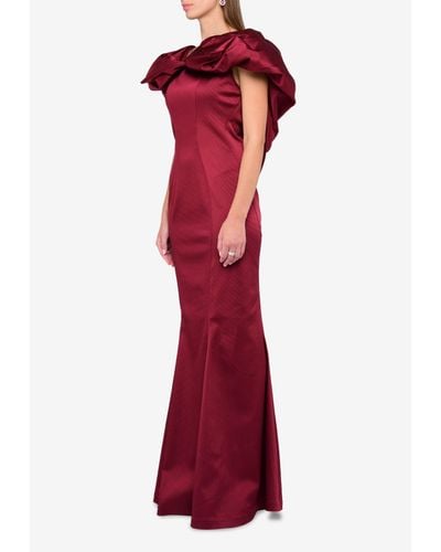 Zac Posen Textured Mermaid-cut Gown With Large Bow