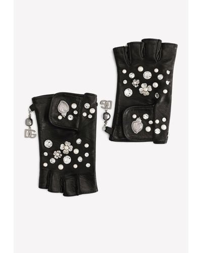 Dolce & Gabbana Embellished Nappa Leather Gloves - Black