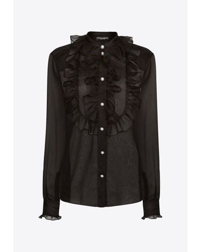 Dolce & Gabbana Ruffled Yoke Organza Shirt - Black